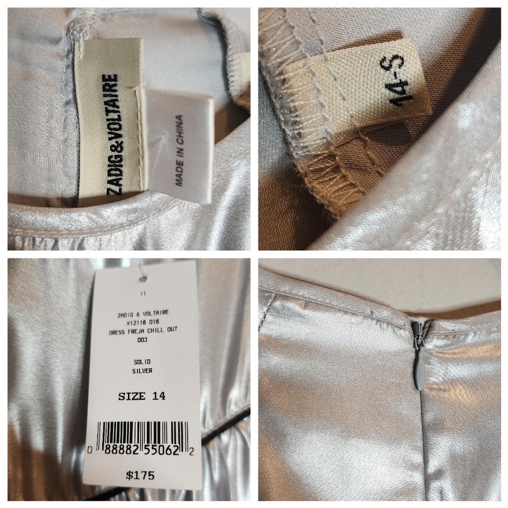 NWT Zadig & Voltaire Girls' Size 14 Freja Silver Metallic Dress Stretch Waist - Picture 15 of 16